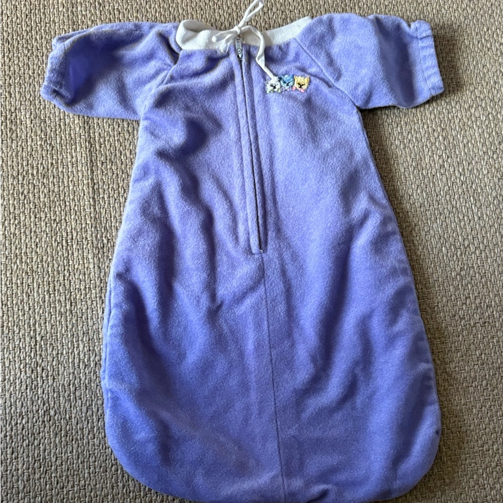 Vintage Baby Doll Sleep Bag Pajamas Cat Kitten Embroidered Purple White